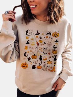 Cartoon Halloween, Design Hoodie, Halloween Cartoons, Cute Sweatshirts, Long Sleeve Sweatshirt, Halloween Pumpkin, Halloween Tshirts