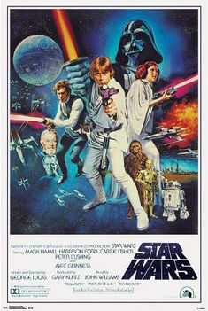 a movie poster for star wars with the characters from various movies and their names on it