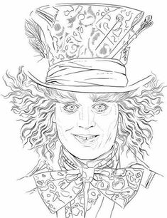 the mad hatter coloring page for adults and young children, with an image of person