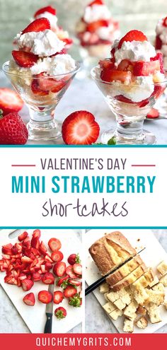 valentine's day mini strawberry shortcakes with whipped cream and strawberries