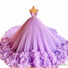 Lasaky - Floral Ball Gown Evening Dress with Straps and Train - Elegant Bridal Wedding Gown Puffy Prom Dress, Prom Dress Purple, Puffy Prom Dresses, Floral Ball Gown, Prom Dress Tulle, Prom Dress With Train, Tulle Prom Dresses, Robes D'occasion, Purple Prom