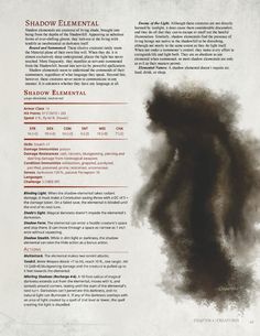 D&d Elemental, Creature Template, Homebrew Monsters, Shadow Creatures, Monster Manual, Shadow Monster, Dnd Classes