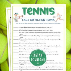 tennis fact or fiction trivia for kids to use in their own language and writing