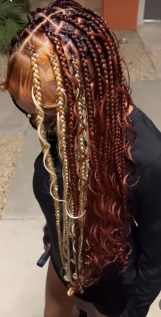 First Day Hairstyles Black, Knotless Braids With Skunk Patch, Natural Hairstyles For Black Women With Braids, Dyed Box Braids, Color Hair Braids, Cute Hairstyles With Weave, Copper And Blonde Braids, Natural Looking Hairstyles, Angel Braids