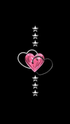 a pink heart with three silver stars around it on a black background, surrounded by smaller white stars