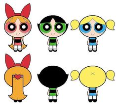 the powerpuff girls cartoon characters with different facial expressions and haircuts, all in