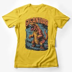 Gigantuar Dinosaur T-Shirt, Vintage Comic Style Dino Tee, Graphic Novelty Shirt, Unique Gift for Dinosaur Lovers Female T-Shirt Custom graphic T-Shirt.Customize your color Graphic Tee With Dinosaur Print And Crew Neck, Dinosaur Print Graphic Tee With Crew Neck, Dinosaur Print Crew Neck Graphic Tee, Funny Dinosaur Print Short Sleeve T-shirt, Cotton Dinosaur Print Tops For Streetwear, Vintage Comic Style, Fantasy Ocean, Cute T Rex, Dino Tee