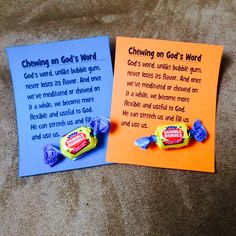 two pieces of paper with candy on them