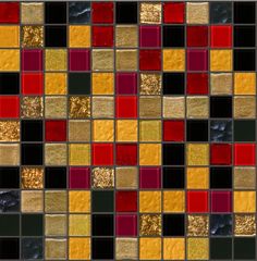 an image of a mosaic tile pattern in red, yellow and black colors stock photo