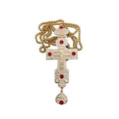 White Enamel Pectoral Cross Pendant Clergy Red Priest Bishop Clergy Chain 23 Nazareth Store White Cross-shaped Chain Jewelry, White Cross Chain Jewelry, White Cross Necklace With Adjustable Chain, Crystals Elements, Pectoral Cross, Jesus Cross, Gold Cross Pendant, Jesus On The Cross, Spiritual Gifts