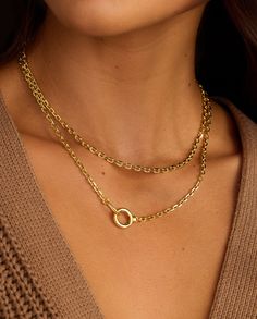 Create a layered look by double wrapping this extra long 33' chain necklace, or wear it long depending on your outfit or occasion. You can customize it with charms too - we're loving adding a combination of three or a single statement size charm.  Asher Mini Necklace in 18k Gold, Women's by gorjana Gold Snake Chain Necklace, Gold Stackable Necklaces, Gold-tone Oval Link Double Chain Jewelry, Gold Plated Double Strand Charm Necklaces, Yellow Gold Cable Chain Charm Necklace For Layering, Everyday Double Strand Chain Necklaces, Everyday Double Strand Necklaces, Chic Link Jewelry With Double Chain, Elegant Everyday Double Chain Charm Necklaces