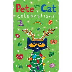 pete the cat card with an image of a christmas tree