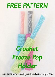 Freeze Pop Holder, Puff Flower, Freeze Pops, Bags Pattern, Crochet Cozy, Stick Crafts, Popcorn Recipes, Crochet Food, Popsicle Stick