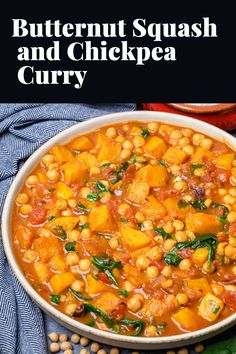 butternut squash and chickpea curry in a white bowl