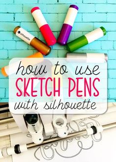 some crayons and markers are on top of a white sheet with the words how to use sketch pens with silhouettes