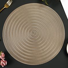 PRICES MAY VARY. Included & Size: You will receive 6 pieces gold round placemats. Each placemat measures approximately 15 x 15inch/38 x 38cm, meet the daily needs of you and your family, unique design making your dining look fancy. Pretty Design: Pressed hollowed-out pattern design gold placemat gives your dinner table a special touch, wonderful for coffee table, end tables, entryway desk, kitchen table or parties, suitable size and colour to make your room warmer and more creative. High Quality Gold Placemats, Vinyl Placemats, Dining Table Mats, Dark Wood Table, Kitchen Decorations, Modern Color Schemes, Round Placemats, Anniversary Dinner, White Dining Table