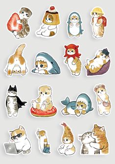 an assortment of cats stickers on a white background