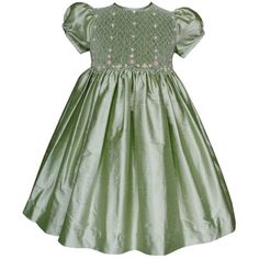 Sage Color Dress, Girl Silk Dress, Girls Smocked Dresses, Silk Dupioni, Smocked Dresses, Elegant Girl, Sage Color