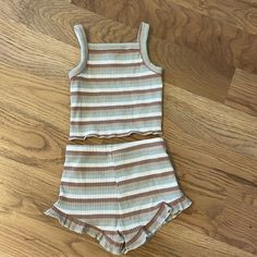 Basically Brand New, Wore Once Before My Daughter Outgrew It Size 6-12 Quincy Mae Set With Teal Blue, Brown And White Stripes Message Me For The Best Price Quincy Mae, Teal Blue, My Daughter, Matching Sets, Blue Brown, White Stripe, Stripes, Size 6, Brand New