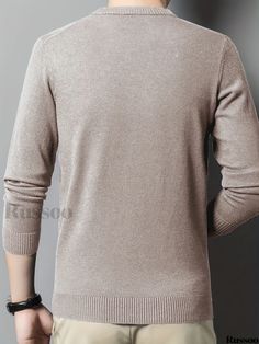 Russoo - Stylish Mens Knitted Pullover: Premium Wool V-Neck Sweater, Ideal for Outdoor Fall and Winter Wear Beige Winter Sweater With Ribbed Neckline, Winter Fine Knit V-neck Polo Sweater, Winter V-neck Fine Knit Polo Sweater, Beige Crew Neck Polo Sweater, Wool Weaving, Winter Wardrobe Essentials, Plus Size Cargo Pants, Mens Loungewear, Novelty Clothing