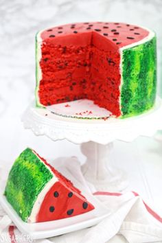 a slice of watermelon cake on a plate