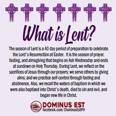 a poster with the words what is lent? and crosses in purple on a white background