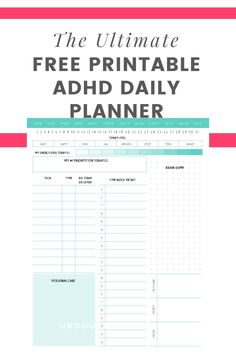 If you've struggled with feeling overwhelmed with daily task management or procrastination, this free printable ADHD daily planner template is here to help! Get a jumpstart on staying organized and focused while managing your symptoms. Daily Routine Planner Ideas, Free Daily Planner Printables, Work Planner Template, Free Printable Planner Pages, Daily Planner Ideas, Daily Task List, Project Planner Template, Printable Day Planner