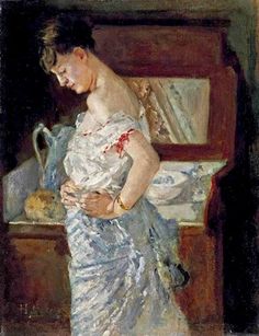 a painting of a woman in a white dress