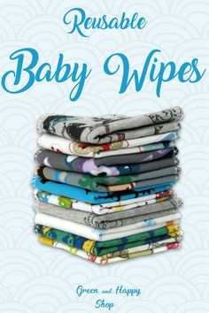 a stack of folded cloths with the words ressable baby wipes on it