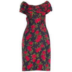 1950S DOLCE & GABBANA Style Silk Twill Red Black Classic Rose Floral Printed Dress With Hand Draped Neckline Raw Silk Dress, Silk Sheath Dress, 1950s Outfits, Floral Printed Dress, Life Styles, Cherry Dress, Couture Outfits, Designer Evening Dresses, Perfect Little Black Dress