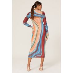 Multicolor abstract knit (95% polyester, 5% spandex). Sheath. Sweetheart neckline. Long sleeves. Pull-on. 42.25" from shoulder to hemline. Imported. Multicolor Sheer Mesh Dress Fitted, Multicolor Knit Stretch Dress, Fitted V-neck Dress With Abstract Print, Multicolor Print V-neck Maxi Dress With Abstract Design, Midi Dress Style, Multicolor Abstract Print V-neck Maxi Dress, Rent The Runway, Closet Designs, Retro Prints