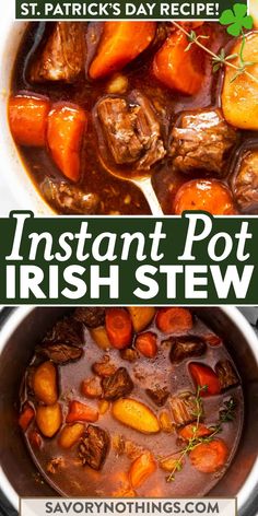 Celebrate St. Patrick’s Day with this quick and easy Instant Pot Irish Stew! It’s hearty and filling for the perfect comfort food dinner.Made with Guinness beer, plenty of carrots and potatoes and either beef or lamb stew meat, it’s a wonderful meal to make on a cold day. | #instantpot #irishbeefstew #stpatricksday Irish Guiness Beef Stew Instant Pot, Irish Stew Recipe Guinness Instant Pot, Guinness Stew Instant Pot, Beer Stew Instant Pot, Irish Stew Recipe Instant Pot, Instapot Irish Stew, Guiness Stew Instapot, Irish Beef Stew Instant Pot, Meals For A Cold Day Comfort Foods