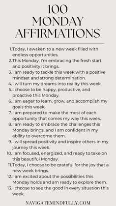 Monday affirmations Mantra For The Week, New Week Affirmation Quotes, New Week Affirmation, Monday Motivation Positive Thoughts, Productivity Affirmations, New Week Motivation, Monday Affirmations, Positive Monday, Motivation Positive Thoughts