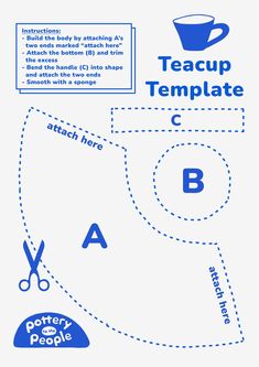 a blue and white poster with the words teacup template