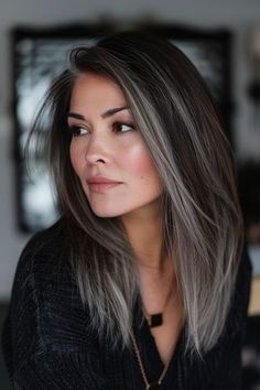 Hiding In The Shadows, Gray Blending, Rambut Brunette, Silver Highlights, Dark Hair With Highlights