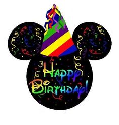 a mickey mouse with a party hat on it's head that says happy birthday