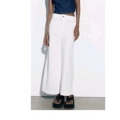 Zara White Denim 100% Cotton Full Skirt Sz-Xl No Pockets Casual Long Denim Skirt, Chic High Rise Non-stretch Skirt, White Non-stretch Cotton Skirt, Non-stretch White Cotton Skirt, Trendy High-rise Maxi Skirt For Spring, Trendy Wide Leg Denim Skirt For Spring, Chic Mid-rise Skirt For Spring, Chic Non-stretch Mid-rise Skirt, Chic High Waist Baggy Skirt