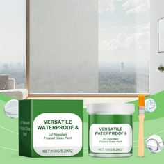 two different types of waterproofing products in front of a window