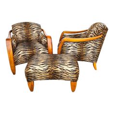 an animal print chair and ottoman