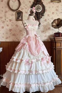 Apricot/Pink Multi-layer Ruffle Hanayome Bowknot Sweet Princess Gorge – LolitaInside Pink Cute Dress Aesthetic, Princess Dress Inspiration, Sweet Aesthetic Outfits, Pretty Long Dress, Proncess Dress, Pink Fancy Dresses, Cute Princess Outfits, Pink Princess Outfits, Cute Fancy Outfits