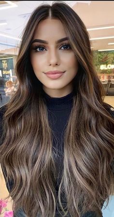 Woman with long brown hair Hair Color Ideas For Brunettes Balayage, Brown Hair Color Ideas, Brown Hair Inspo, Brown Hair Color, Brunette Balayage Hair, Brown Hair Balayage