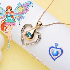 Winx Club Necklace Bloom Fairy Dust Bottle Enchantix Believix Fairycore Pendant Fire Fairy Heart Enchantix Necklace  ♫  Winx! You're magic now :) This gorgeous Winx Club Bloom inspired fairy dust bottle pendant is approx1 inch tall and comes on a 17 inch gold plated chain with sturdy iron base. Pendant features dozens of white cubic zirconia crystals lining the heart silhouette and a bright blue crystal on the central dust bottle shape.  Become part of the winx with this magical pendant! :) Winx Club Necklace, Fairy Heart, Fire Fairy, Heart Silhouette, Fairy Dust, Winter Solstice, Winx Club, Gold Plated Chains, Blue Crystals