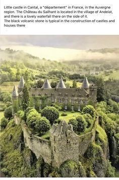 an aerial view of a castle surrounded by trees and bushes, with the caption'little castle in central france '