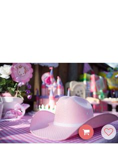 Gorgeous pink and white cowgirl hat. White Cowgirl Hat, Pony Rides, Cowgirl Hat, Painted Mason Jars, Cowgirl Hats, 4th Birthday Parties, Homemade Cakes, Peppa Pig, 4th Birthday