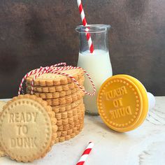 some cookies and milk on a table