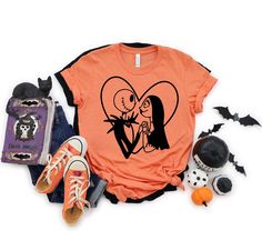 Disneyy Jack and Sally Shirt, Halloween Couple Shirt, Disneyy Halloween Shirt, Halloween Boo Tee, Disneyland Halloween Shirt,Halloween Shirt  PREMIUM T-SHIRT FEATURES ✔️ Short Sleeve, Crew Neck, Super Soft Bella Canvas T-Shirt ✔️ 100% Combed and Ring-Spun Cotton (Heather Colors Contain Polyester) ✔️ Shoulder-to-Shoulder Taping ✔️ Side-seamed ✔️ Safe to Machine Wash and Tumble Dry on Low ✔️ Design is High Quality Permanently Printed ✔️ Made, Printed and Shipped from The USA Disney Halloween T-shirt With Character Print, Disney Halloween Character Print T-shirt, Disney Halloween Short Sleeve Tops, Disney Crew Neck Top For Halloween, Halloween Disney Outfits, Sally Shirt, Happy Halloween Shirt, Halloween Tee Shirts, Halloween Couple