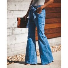 Flare Jeans Style, Flare Denim Jeans, Moda Jeans, Slim Denim, Stretchy Pants, Flare Trousers, Blue Tie, Denim Flares, Bell Bottom