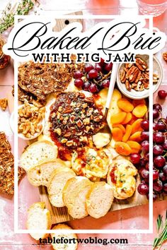 a platter with bread, fruit and nuts on it is featured in the article called baked biscuits with fig jam