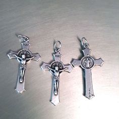 Lot of 3 oxidized silver Saint Benedict Double by BeattitudesGifts Nickel-free Cross Pendant Spiritual Jewelry, Nickel-free Spiritual Cross Pendant, Nickel Free Spiritual Cross Pendant Jewelry, Nickel-free Spiritual Cross Pendant Jewelry, Saint Benedict, Tall Ships, Oxidized Silver, Las Vegas, Double Sided