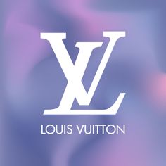 the louis vuitton logo is shown on a blurry purple and blue background